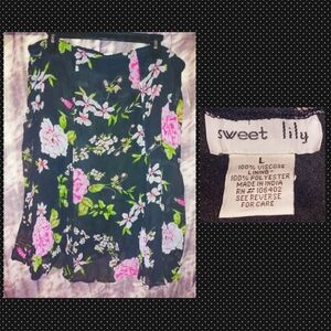 Sweet Lily brand Black/Multicolor Floral Soft Woven & Knit A-Line Skirt Sz Large